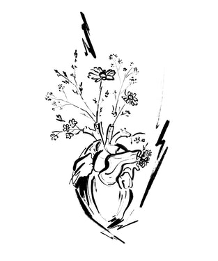 White canvas with simple black line drawing of flowers 