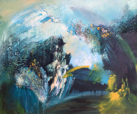 Abstract blue white yellow and black painting