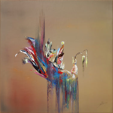 Abstract colourful art against a beige background