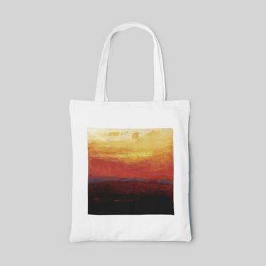 Natural designed tote bag with yellow to orange oil paining landscape, front side