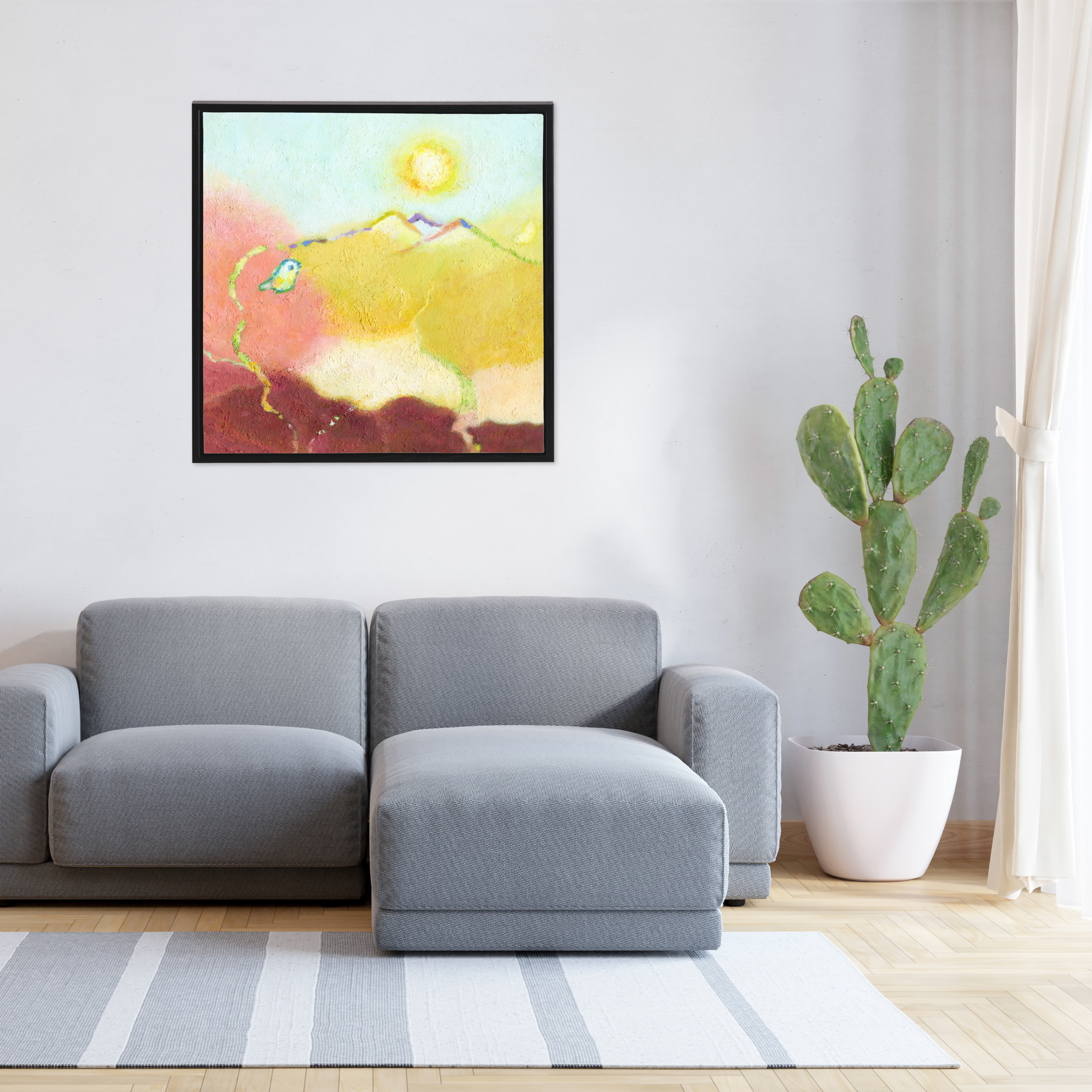 Blue yellow pink red and white ombre abstract art