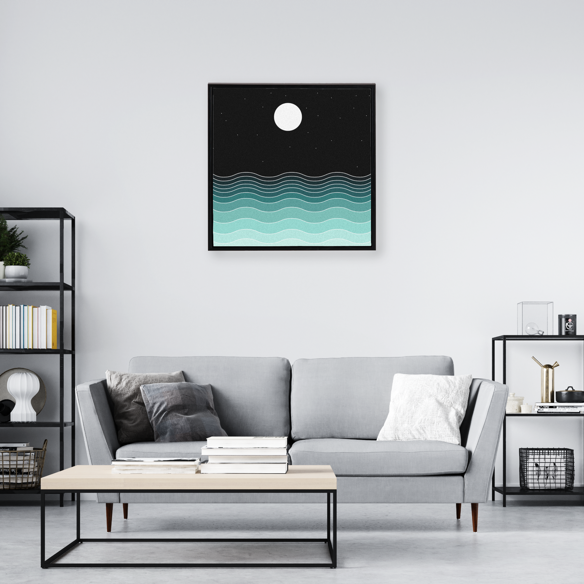 Black to blue gradient with bright moon in sky
