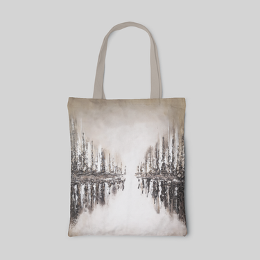 abstract designed tote bag with different tones of earth colours, front side
