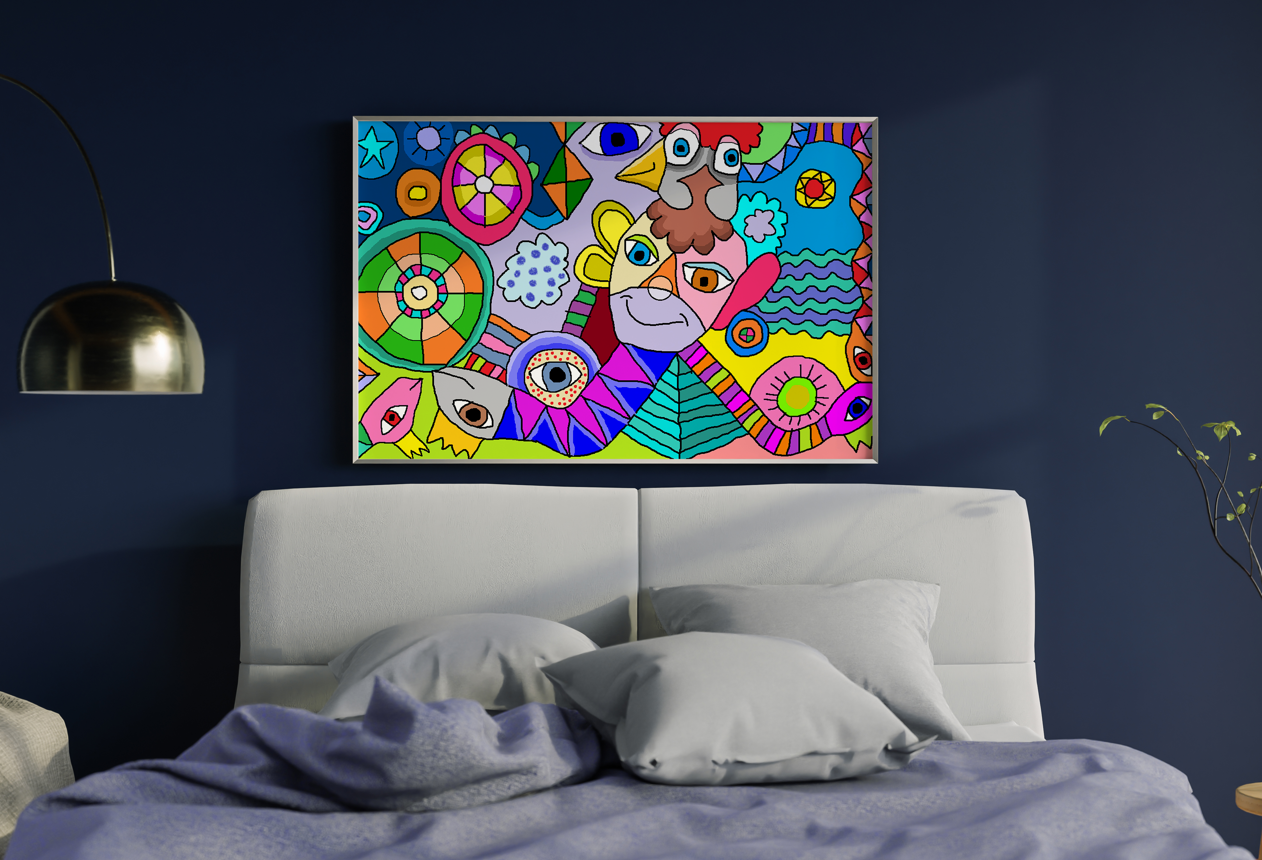 Abstract monkey art with bold colours and solid shapes 