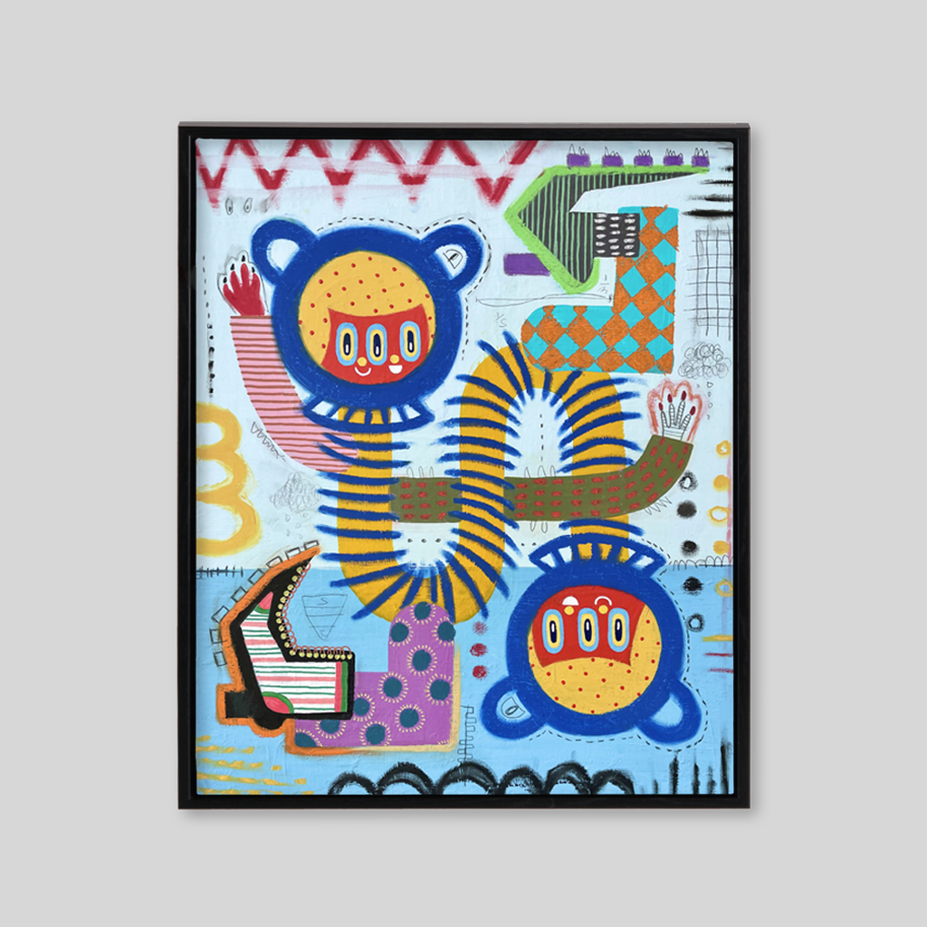Abstract blue yellow and orange illustration different shapes and colours 