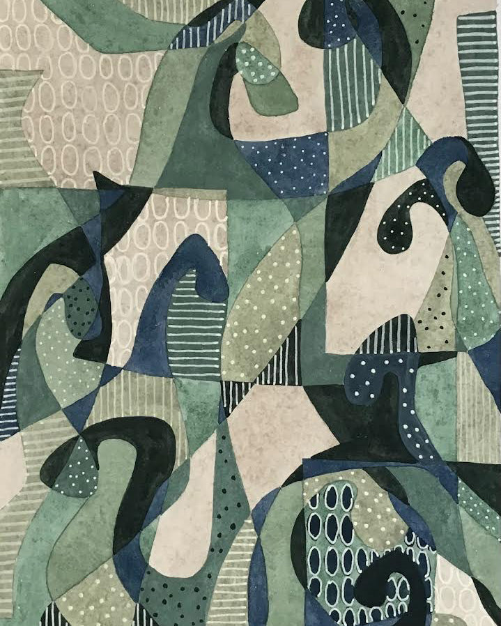 Green beige and blue abstract art with solid shapes 
