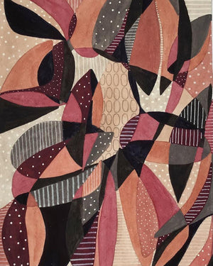 Peach red black and beige abstract art with overlapping shapes 