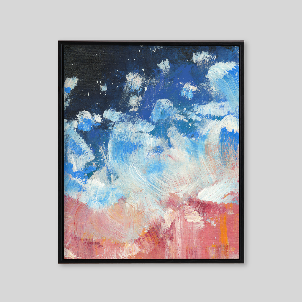 Dark blue to pink gradient with white spots painting