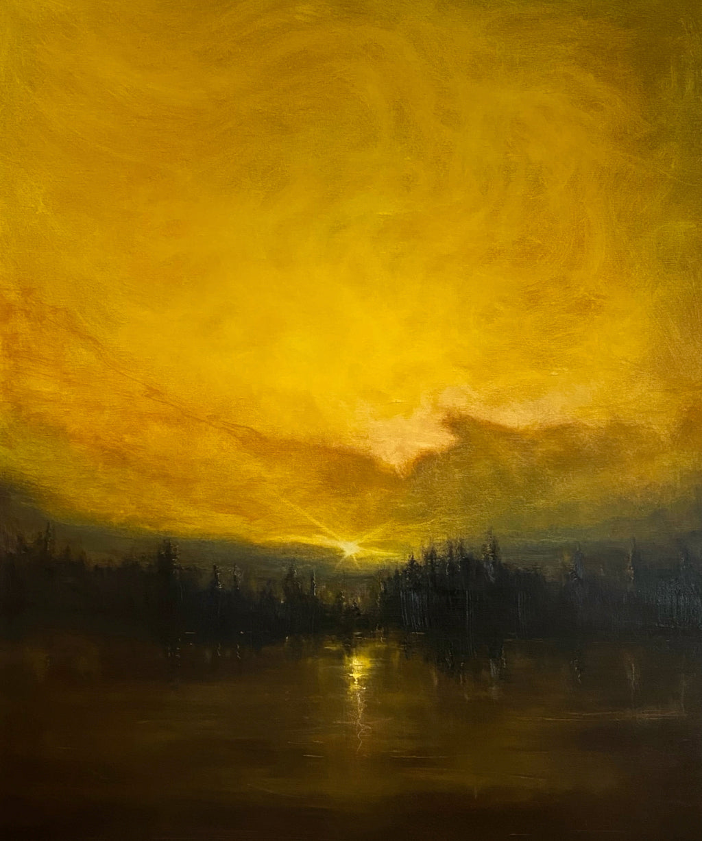 Yellow sky with black shadow trees landscape painting