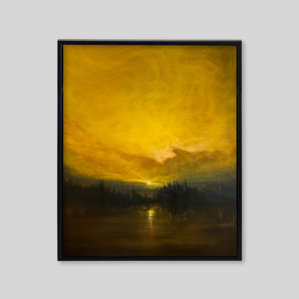 Yellow sky with black shadow trees landscape painting