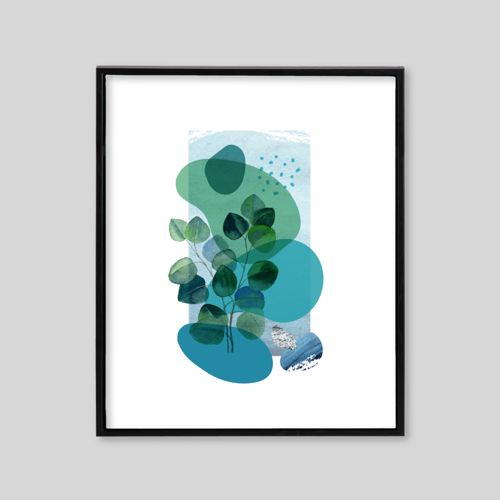 White background with green and blue abstract translucent art 
