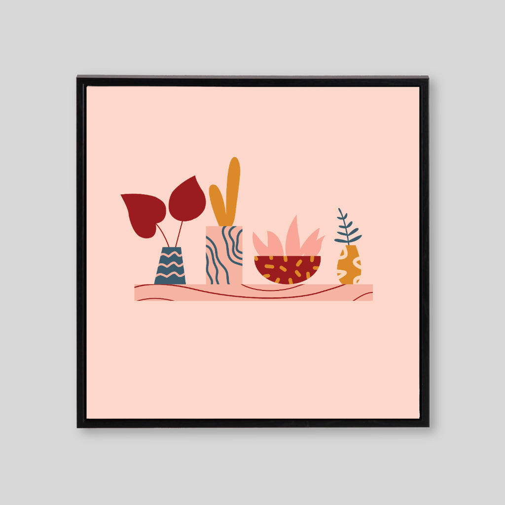 Pink canvas with four potted plants 