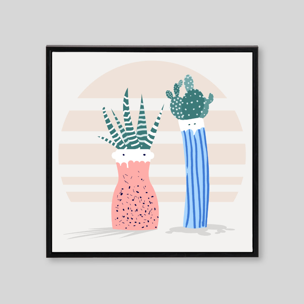 Two potted cacti cartoon style