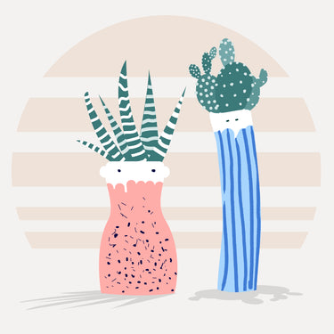 Two potted cacti cartoon style