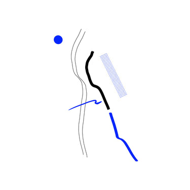 White canvas with simple black and blue lines and shapes 