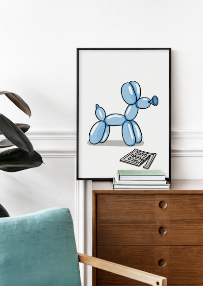 White canvas with balloon dog illustration