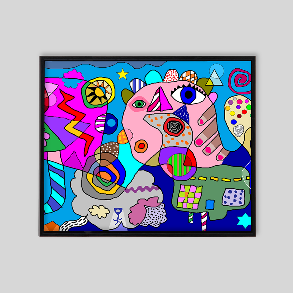 Abstract canvas with bold colors and different solid shapes