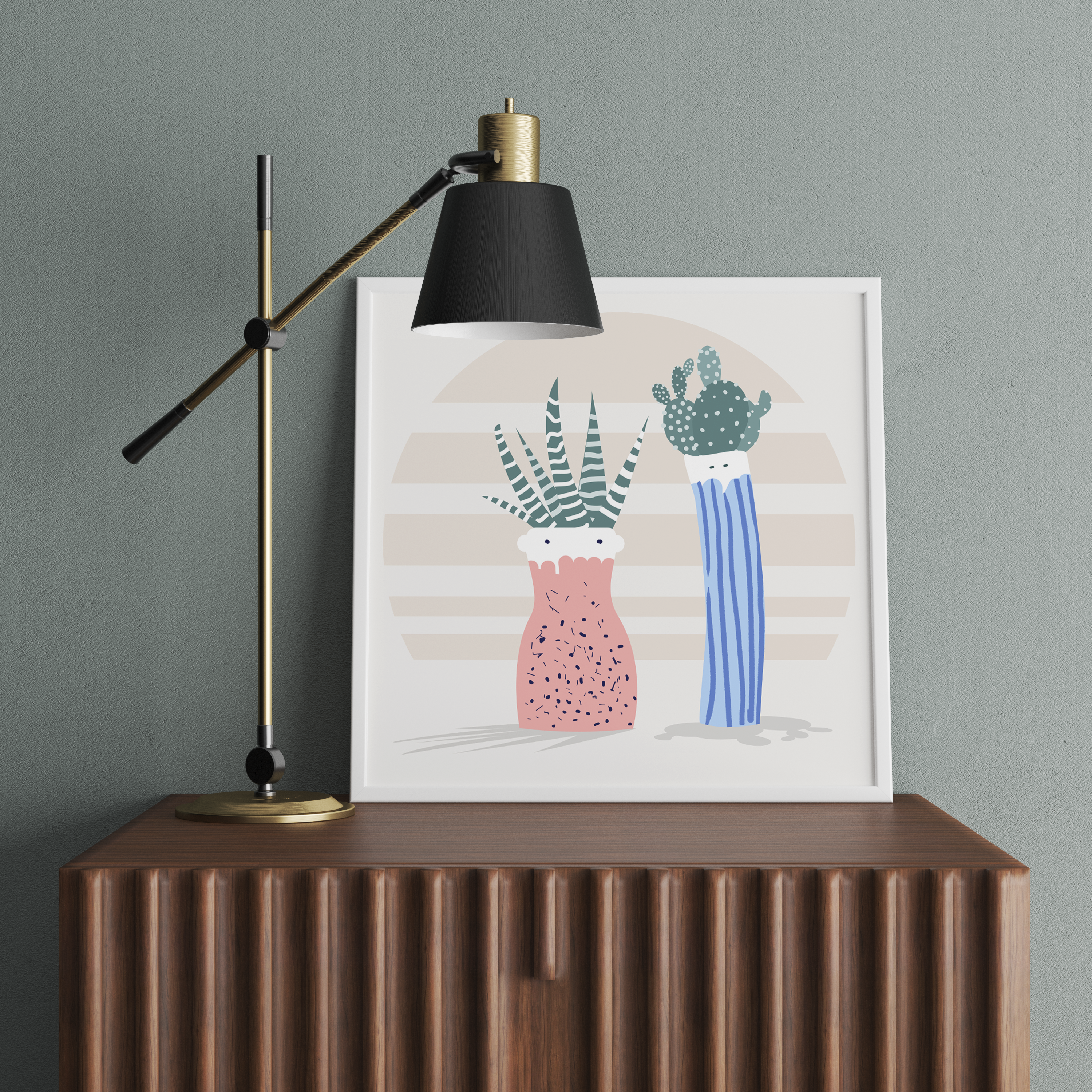 Two potted cacti cartoon style