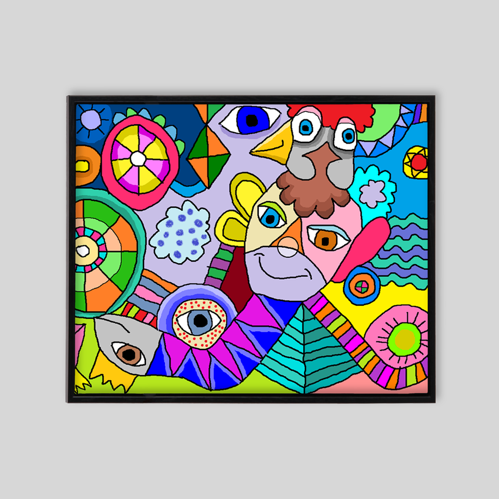 Abstract monkey art with bold colours and solid shapes 