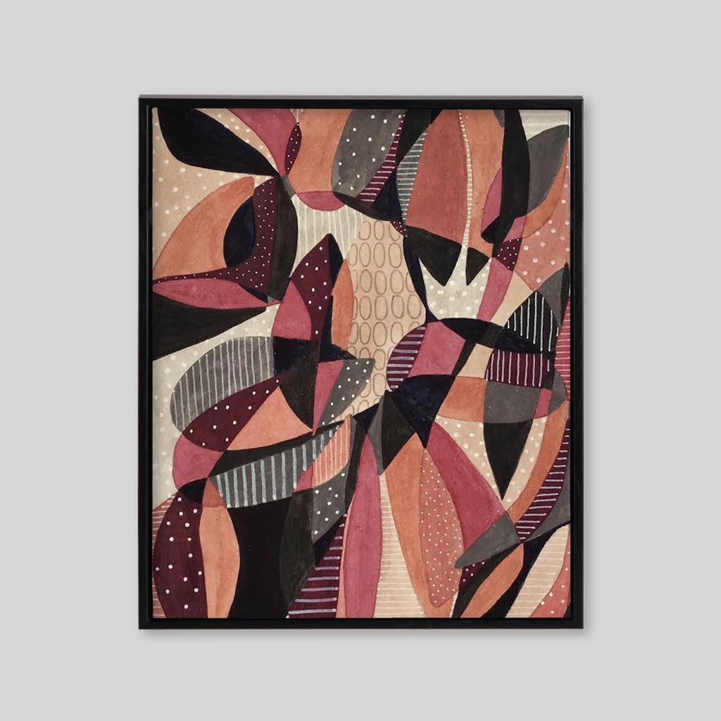 Peach red black and beige abstract art with overlapping shapes 