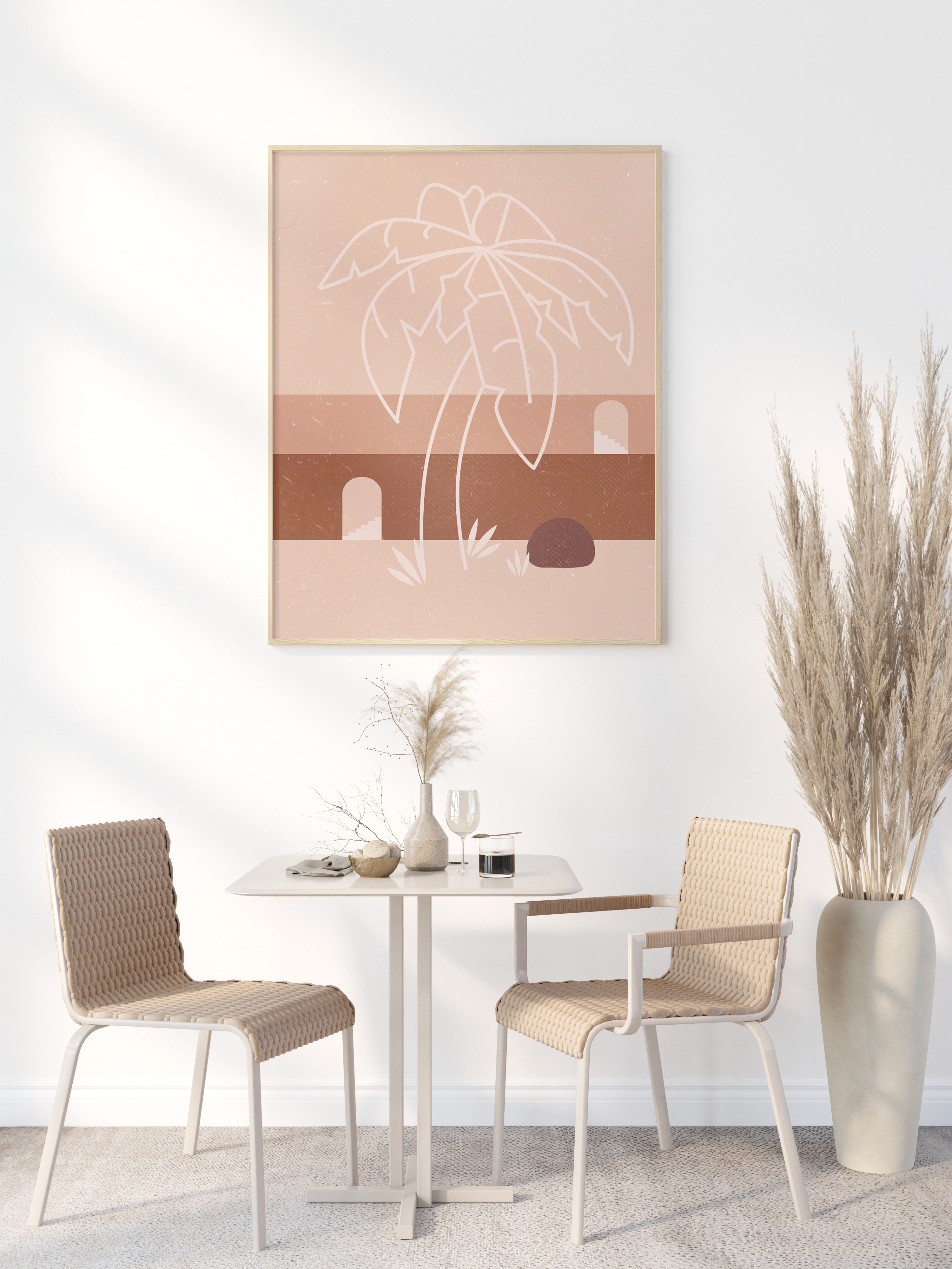 Beige gradient with white palm tree line art 