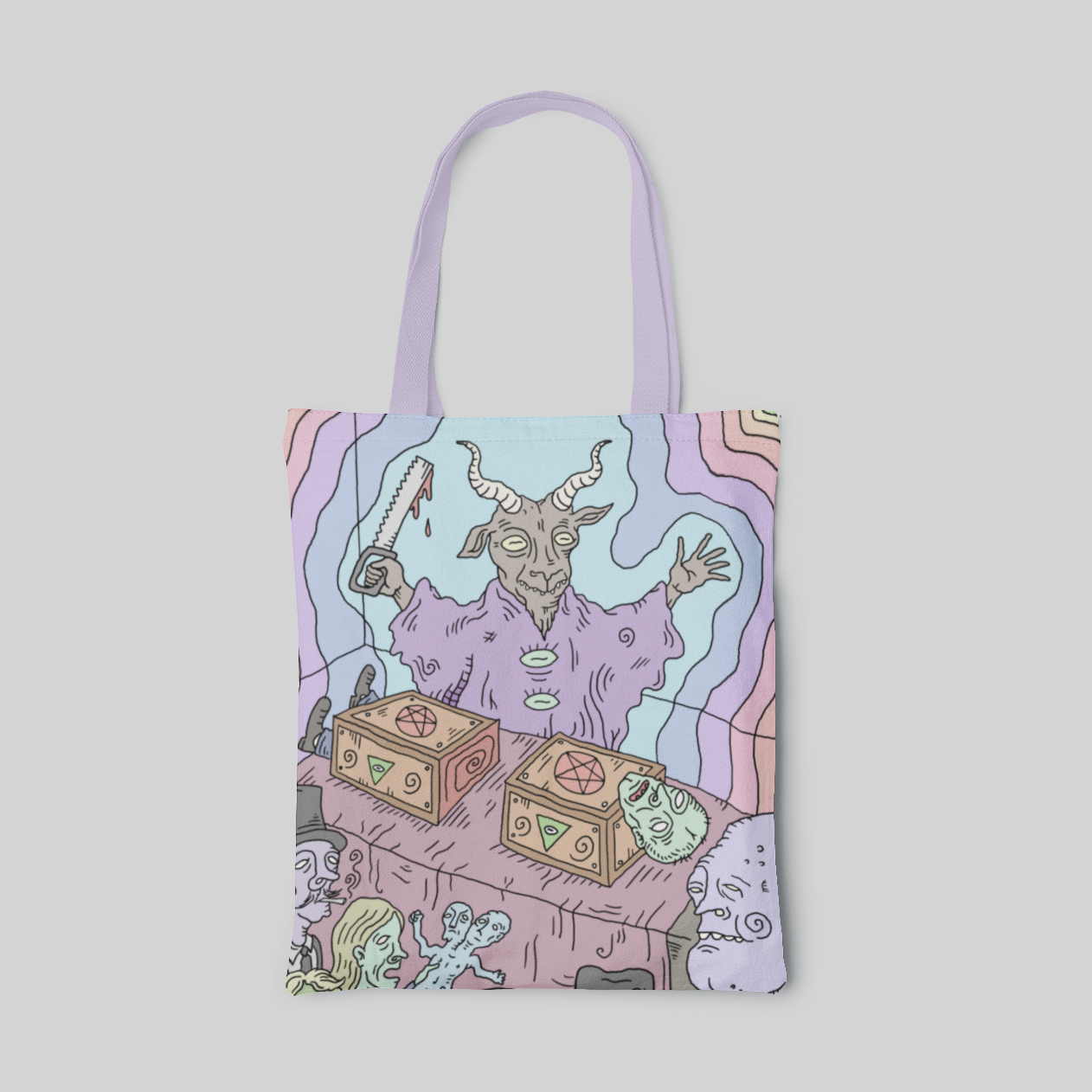 Pastel themed tote bag with magic ox and rainbow border