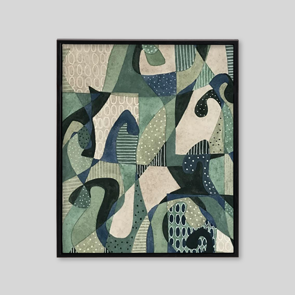 Green beige and blue abstract art with solid shapes 